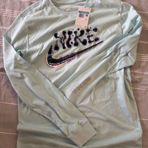 Nike Pastel Blue Graphic Long Sleeve Tee - Disco Fever Logo